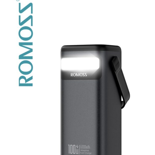 ROMOSS PMT60 60000mAh Metal Power Bank w/Carry Handle, 100W Dual-Way Fast Charge, 4.5H Recharge, 2500 Cycles, USB-C PD for Laptop Phone Tablet, Emergency Light