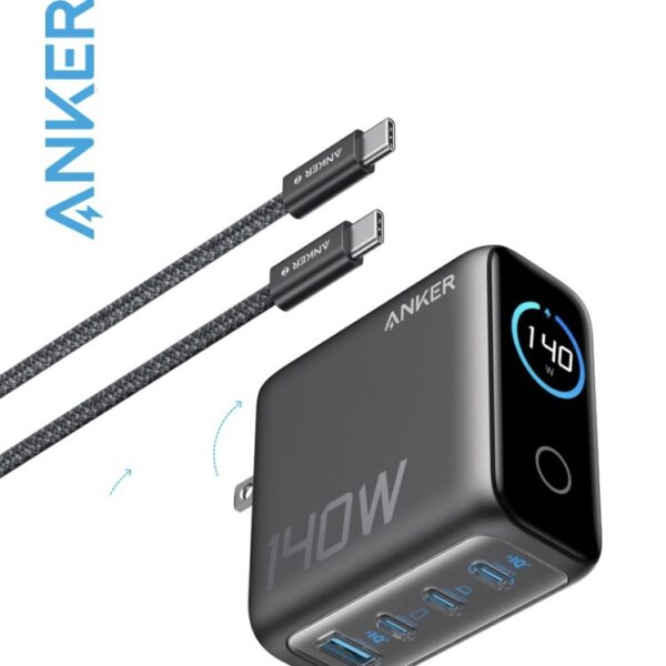 Anker Laptop Charger, 140W MAX USB C Charger, 4-Port GaN and Fast Charging Power Adapter, Intuitive Touch Controls, for MacBook, iPhone 17/16 Series, Samsung Galaxy, Pixel, and More (Non-Battery) + Anker 240W Cable